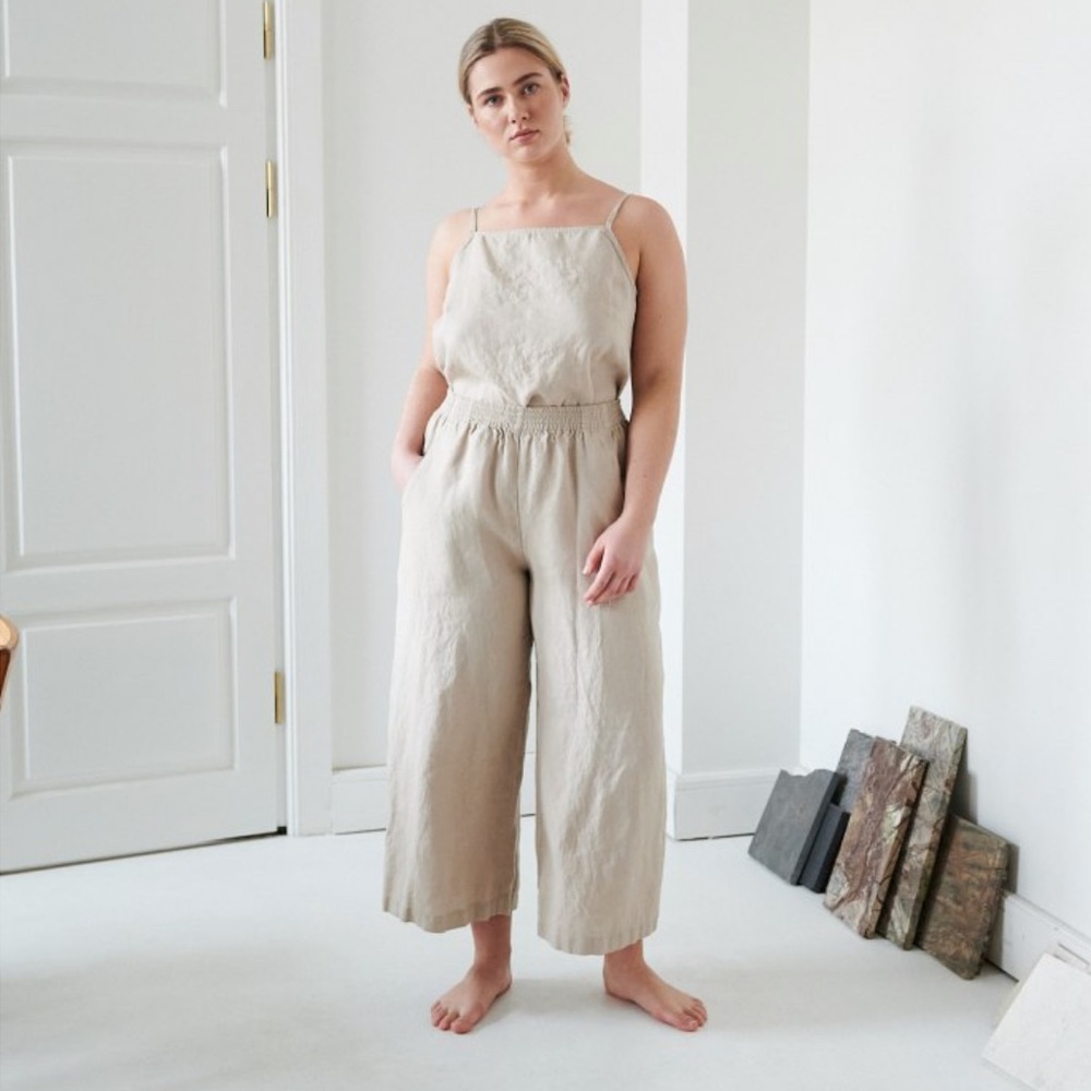 Linenfox Ocean Beige Linen Trousers, Size M